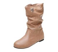 Bottes Femme Larges De Cow-Boy Botte Avec Talon Bloc À Talon Bas Mi-Mollet Confortables Et Légères Western Tendance Chaussures Vintage Thermique Antidérapant Bottines De Marche D'hiver