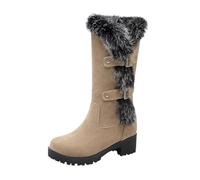 Bottes Femme Mi Mollet Chaudes Hiver Cuir Suédé Talon Large Boucle Mode Confortable Neige Automne Épais Fourrure Doublure Design (White, 37)