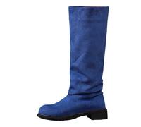 Bottes Femme Mi-Mollet en Daim Confortables pour Saisons Automne Hiver avec Talon Moderne et Doublure Polaire Chaude (Blue, 38)