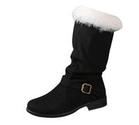 Bottes Femme Talon Bas Bout Rond Doublées Polaire Chaude Coupe-vent Bottes Mi-mollet Grande Taille Tendances Boots Chaussures Femme Automne Et Hiver 42