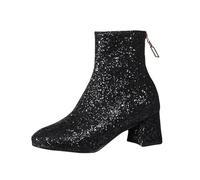Bottes Femme Talon moyen Glossy pointu fermeture éclair Femelle Bottillons Cowboy Confortable Elégantes Tige large Femme Botte Souple Chaudes loisirs classiques Femelles Bottillon Moderne Mode