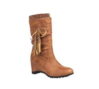 Bottes Femmes Chaussures Doublure Chaude Hiver en PU Cuir Souple Bottines Plats Boots Cavalière Larges Longueur Mollet Bottes Équestres Chaussures de Travail pour l'extérieur Botte Western Tendance