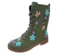 Bottes Femmes Fashion Le Cuir imprimé en Lacet Up Hoties de la Cheville Round Toe Boot de Combat à Talon Bas pour Les Dames