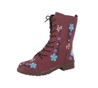 Bottes Femmes Fashion Le Cuir imprimé en Lacet Up Hoties de la Cheville Round Toe Boot de Combat à Talon Bas pour Les Dames