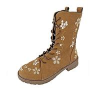 Bottes Femmes Fashion Le Cuir imprimé en Lacet Up Hoties de la Cheville Round Toe Boot de Combat à Talon Bas pour Les Dames