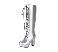 Bottes Femmes grossiers Hautes À Talons à Lacets Femme Boots Imperméables Souple Chevalier Casual Bottillons Femme Chaudes Cuir Verni classiques Travail Femmes Bottes Automne Hiver Mode