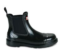 Hunter Bottes femmes Chelsea Commando Gloss – bout rond, talon bloc, gousset extensible – Noir 38