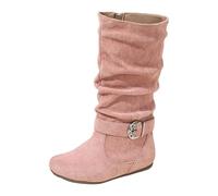 Bottes Fille en Simili Daim, Bottines Mi-Hautes à Boucles Métalliques Décoratives, Chaussures Fille Style Western Confortables et Modernes pour l'Automne et l'Hiver, Idéales pour Petites Filles
