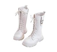Bottes Filles Mi-Mollet Bottes École à Lacets avec Fermeture Éclair Plates Tendance Confortables à Bout Rond Semelle Souple Chaussures pour Enfants en Cuir Chaudes Occidentales Classiques Botte