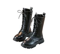 Bottes Filles Mi-Mollet Bottes École à Lacets avec Fermeture Éclair Plates Tendance Confortables à Bout Rond Semelle Souple Chaussures pour Enfants en Cuir Chaudes Occidentales Classiques Botte