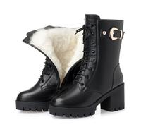 Bottes Fourrées Femme Antiderapante Confort Chic Bottines Femme Cuir Imperméable Snow Boots Hiver Chaudes Bottine Botte Talon Épaisse à Zip Latérale Botte de Neige Mi Haute Bottines Noires Rouge Rétro
