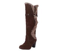 Bottes FourréEs Femme-Catégorie de Produit Femme Titre du Produit Bottes de Neige pour Femmes Automne et Hiver Talon épais Boucle Ceinture tête Ronde Grandes Bottes d'extérieur (Brown- 38)