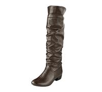 Bottes Haute Talon Large - Chaussures Chic Et Confortable Coupe Droite Bottes Cavalières Femme Cuir Mollet Large Chaussures Remonte Femme Pour Automne/Hiver Casual