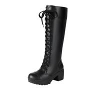 Bottes hautes à lacets pour femme - Talon bloc épais - Bottines