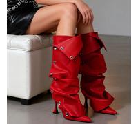 Bottes hautes à talons aiguilles fins et froncées pour femmes, bout pointu, boucle amovible, style requin sexy, style robe de soirée US10,US6,US6.5,US7,US7.5,US8,US8.5,US9,US9.5Blocs de couleur
