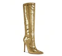 Bottes hautes à talons avec imprimé peau de serpent pour femmes Libérez votre côté audacieux avec ces bottes à talons en peau de serpent argentées pour femmes. Confectionnées avec une texture métalliq