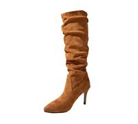 Bottes hautes à talons hauts pour femme - Grande taille - Bottes de transition à bout pointu - Bottes en daim - Sexy - Confortables - Élégantes - Chic, marron, 42 EU