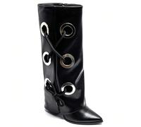 Bottes hautes avec oeillets larges et lacets croisés décoratifs avec bout pointu et fermeture à glissière Style affirmé avec des bottes hautes à l'allure audace et modernité. Leur tige soupe par de gr