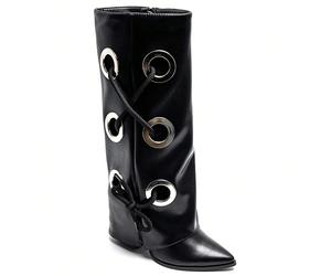Bottes hautes avec oeillets larges et lacets croisés décoratifs avec bout pointu et fermeture à glissière Style affirmé avec des bottes hautes à l'allure audace et modernité. Leur tige soupe par de gr