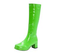 Bottes hautes en cuir verni pour femme, bottes élégantes à talon épais, couleur rouge brillant, talon bloc confortable, bottes en PVC imperméables à la mode pour un look déclaré, Vert, 36 EU