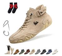 Bottes Hautes En Daim Faites À La Main Italiennes Chaussures Beck for Hommes Baskets Décontractées Imperméables En Daim Bottines D'extérieur Antidérapantes Et Respirantes Pieds Nus(Kaki,44 EU)