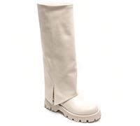Bottes hautes fantaisistes avec semelle crantée et tige plissée Ajoutez une touche d'affirmation à votre look avec des bottes hautes au design moderne et structuré. Leur semelle épaisse crantée offre 