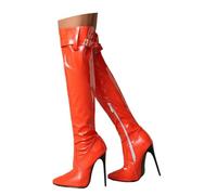 Bottes hautes féminines élégantes à talons aiguilles pour soirées et événements formels avec bout pointu montant jusqu' genou (Orange #2, 38)