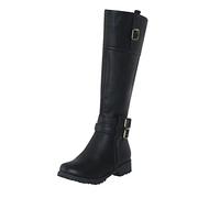 Bottes Hautes Femme Boucle Bottes Au Genou Bout Rond Boots Talon Bas Antidérapant Boots À Enfiler Élégantes Pour Automne Hiver Chaussures Outdoor Casual, Pour Les Trajets Quotidiens, Le Bureau