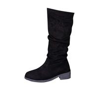 Bottes Hautes Femme Cowboy Suède Fourrées Sexy Talons Moyen Bout Carré hautes Western décontractées Bottines Motardes Chaussures A Talon Hautes Femme plateforme épaisse Moto Vintage Chaussures