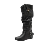 Bottes Hautes Femme Cuir Mollet Large Classiques Cuissardes Femmes Talon Haut Sexy Confortable Botte Montantes Militaires Hipster Club Fête Escarpins Haute Bottes au-dessus du Genou Élégants Boots