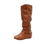 Bottes Hautes Femme Cuir Mollet Large Classiques Cuissardes Femmes Talon Haut Sexy Confortable Botte Montantes Militaires Hipster Club Fête Escarpins Haute Bottes au-dessus du Genou Élégants Boots