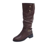Bottes Hautes Femme en Simili Cuir, Coupe Droite, Bout Rond, Talon Bloc Bas | La coupe droite crée une ligne nette; cette botte femme complète jean, robe ou jupe au quotidien pendant l’automne-hiver.