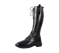 Bottes Hautes Femme en Simili Cuir, rétro, Bottes d'équitation médiévales | Le laçage intégral affirme le style combat, Boots Genoux Talon Bloc Épais, Élégant Cavalière avec Fermeture Éclair et Boucle