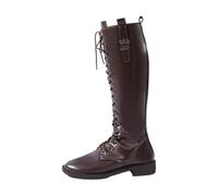 Bottes Hautes Femme en Simili Cuir, rétro, Bottes d'équitation médiévales | Le laçage intégral affirme le style combat, Boots Genoux Talon Bloc Épais, Élégant Cavalière avec Fermeture Éclair et Boucle