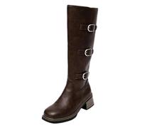Bottes Hautes Femme en Simili Cuir, Semelle Épaisse, Bout Rond, Zip Arrière | La semelle épaisse renforce l’allure structurée; cette botte femme complète robe, jean ou jupe durant l’automne-hiver.