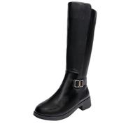 Bottes Hautes Femme en Simili Cuir, Style Cavalier, Bout Rond, Zip Latéral | La bride à boucle affirme le style cavalier; cette botte femme accompagne jean, robe ou jupe pendant l’automne-hiver.