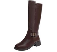Bottes Hautes Femme en Simili Cuir, Style Cavalier, Bout Rond, Zip Latéral | La bride à boucle affirme le style cavalier; cette botte femme accompagne jean, robe ou jupe pendant l’automne-hiver.