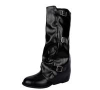 Bottes Hautes Femme en Simili Cuir, Style Cavalier Chic, Bride à Boucle | Le style cavalier structure la silhouette; cette botte femme se porte avec jean, robe ou jupe pendant l’automne-hiver.