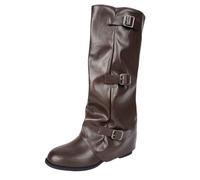 Bottes Hautes Femme en Simili Cuir, Style Cavalier Chic, Bride à Boucle | Le style cavalier structure la silhouette; cette botte femme se porte avec jean, robe ou jupe pendant l’automne-hiver.