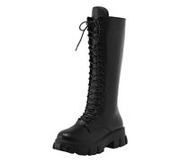 Bottes Hautes Femme mit Mollet Large Confortables Botte Western Longue Classiques Bottes Equitation de Hiver à Lacet Réglable Bottines Chaude et Durable Botte au-Dessus du Genou Boots Cuir z22