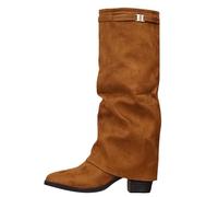 Bottes Hautes Femme Talon Haut À Bout Pointu Plissées Bottes-Mollet Coupe-Vent Elegant Boots Légères Antidérapant Automne Hiver Chaussures Femme (Brown, 40)