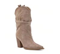 Bottes Hautes Froncées en Suédine à Bout Pointu - Silhouette Western Chic Effet Plissé Drapé : Soupe unique de type "slouchy" qui s'affaisse légèrement avec grâce pour un volume asymétrique moderne.Ta