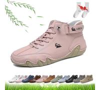 Bottes Hautes Hdmade pour Femmes, Chaussures De Marche Pieds Nus Femmes Extérieur Antidérapant Léger Respirant Chukka Bottes Mocassins Plats pour La Randonnée Et La Marche, Pink, 38 EU