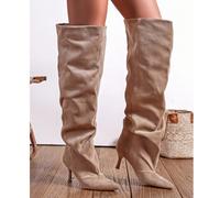 Bottes hautes pointues à la mode pour femmes avec un design plissé, dégageant du charme et de la sensualité, convenant aux fêtes, mariages et occasions formelles. EUR36,EUR37,EUR38,EUR39,EUR40,EUR41Po