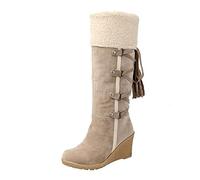 Bottes hautes pour femme avec talon - Bottes d'hiver doublées chaudes - Bottes de neige à talon compensé - Bottes longues à lacets - Bottes élégantes pour femme - Bottes en polaire - Bottes hautes