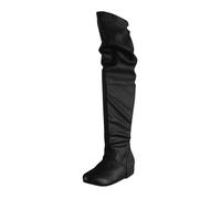 Bottes hautes pour femme - Bottes d'hiver chaudes en cuir - Bottes d'équitation basses avec talon confortable - Couleur unie - Boucle décontractée - Confortable - Longue tige - Bottes hautes au genou