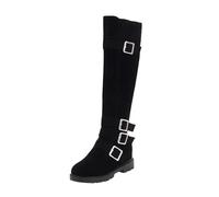 Bottes hautes pour femme Bottes larges Requin Rétro Solide Boucle de ceinture Décoration Fermeture éclair Talon épais Manches longues Longueur genou Bottes, Noir , 41 EU