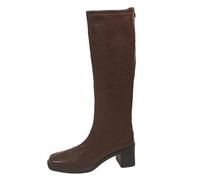 Bottes hautes pour femme - Confortables - Bout carré - Talon bloc - Fermeture éclair dans le dos - Style décontracté et polyvalent, marron, 40 EU