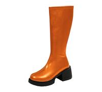 Bottes hautes pour femme en cuir brillant, semelle compensée latérale, talon bloc bas, semelle profilée épaisse, semelle profilée antidérapante, trois couleurs, noir, marron, orange, convient pour les