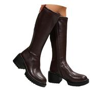 Bottes hautes pour femme en cuir brillant, semelle compensée latérale, talon bloc bas, semelle profilée épaisse, semelle profilée antidérapante, trois couleurs, noir, marron, orange, convient pour les